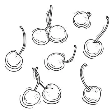 Vector illustration of cherry trees in Doodle style. Stock Illustration