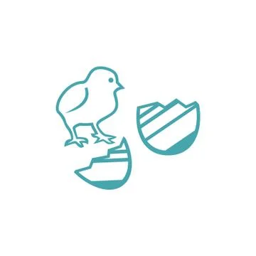 Vector illustration of a chick and two parts of Easter egg. Illustrazione stock