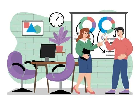 Vector illustration of chief and manager discuss action plans Stock Illustration
