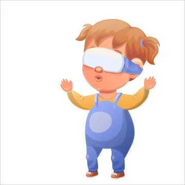 Vector illustration of a child of the Beta generation in virtual reality glasses Stock Illustration
