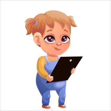 Vector illustration of a child of the Beta generation with a tablet, laptop Stock Illustration