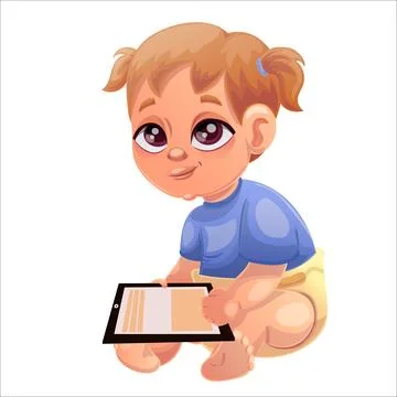Vector illustration of a child of the Beta generation with a tablet, laptop Stock Illustration