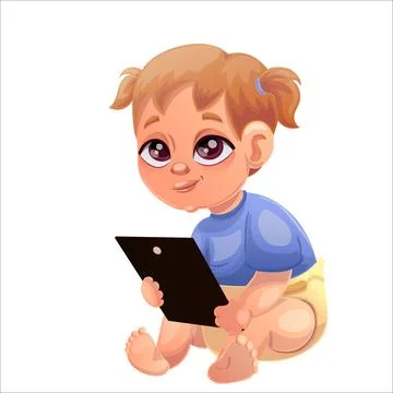 Vector illustration of a child of the Beta generation with a tablet, laptop Stock Illustration