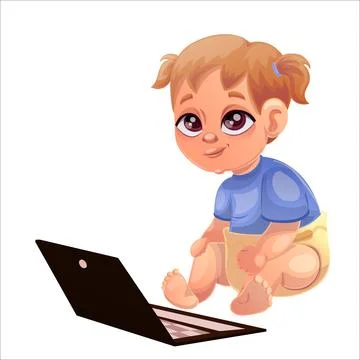 Vector illustration of a child of the Beta generation with a tablet, laptop Stock Illustration
