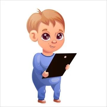 Vector illustration of a child of the Beta generation with a tablet, laptop Stock Illustration