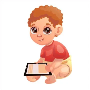 Vector illustration of a child of the Beta generation with a tablet, laptop Stock Illustration
