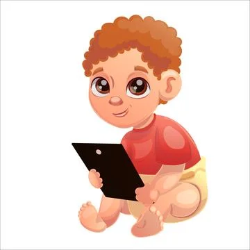 Vector illustration of a child of the Beta generation with a tablet, laptop Stock Illustration