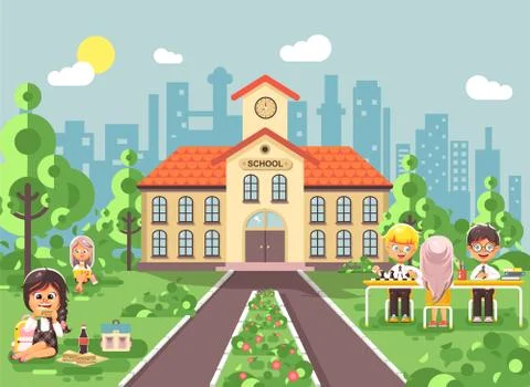 Vector illustration children characters schoolboy schoolgirl pupils apprentices Illustrazione stock