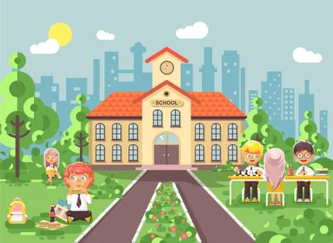 Vector illustration children characters schoolboy schoolgirl pupils apprentices Stock Illustration