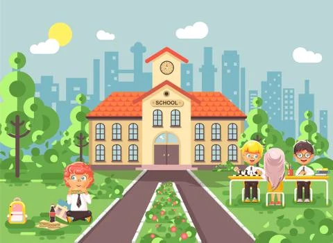 Vector illustration children characters schoolboy schoolgirl pupils apprentices Illustrazione stock