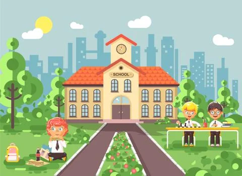 Vector illustration children characters schoolboys pupils apprentices classmates Stock Illustration