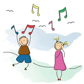 Vector illustration of children with musical notes. Stock Illustration