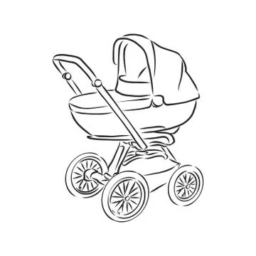 Vector illustration of children strollers on white background. baby stroller, Stock Illustration