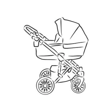 Vector illustration of children strollers on white background. baby stroller, Stock Illustration
