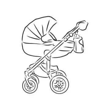 Vector illustration of children strollers on white background. baby stroller, Stock Illustration
