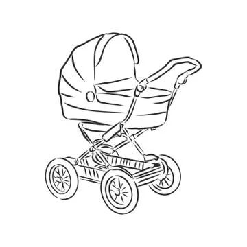 Vector illustration of children strollers on white background. baby stroller, Stock Illustration