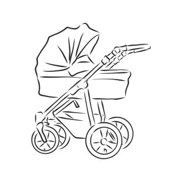 Vector illustration of children strollers on white background. baby stroller, Stock Illustration