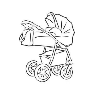 Vector illustration of children strollers on white background. baby stroller, Stock Illustration