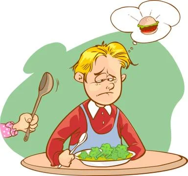 Vector illustration of a children who do not like vegetables Stock Illustration