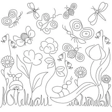Vector illustration in children's style on a theme flora and fauna, plants an Illustrazione stock