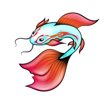 Vector illustration, Chinese carp has a cyan color with bright fins Stock Illustration
