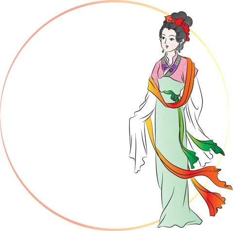 Vector illustration Chinese fairy lady figure border frame background Stock Illustration