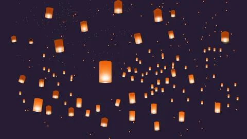 Vector illustration of chinese lanterns in the blue sky Stock Illustration
