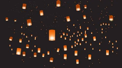 Vector illustration of chinese lanterns in the dark sky Stock Illustration
