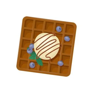 Vector illustration of a chocolate Belgian waffle with a ball of ice cream, b Stock Illustration
