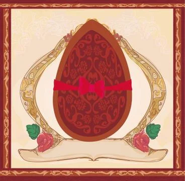 Vector illustration of chocolate egg with red bow Illustrazione stock