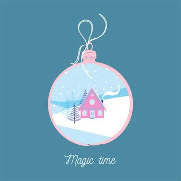 Vector illustration of Christmas ball with winter landscape Stock Illustration