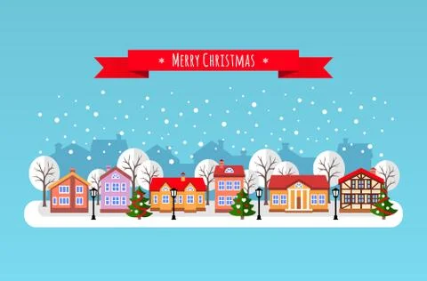 Vector illustration of Christmas cityscape. Stock Illustration