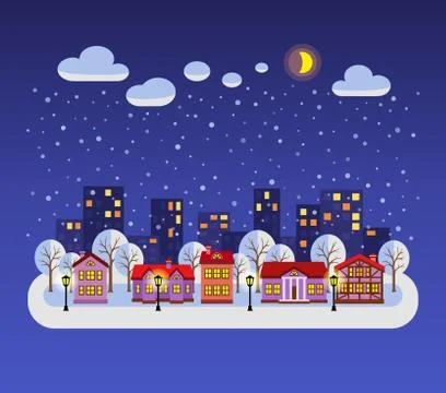 Vector illustration of Christmas cityscape. Stock Illustration