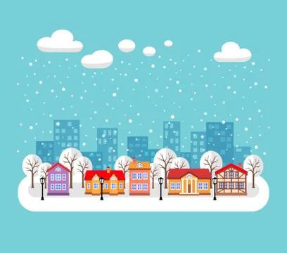 Vector illustration of Christmas cityscape. Stock Illustration