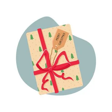 Vector illustration with a Christmas gift. Present box with a red bow. Stock Illustration