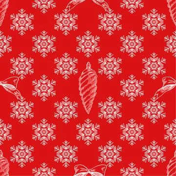Vector illustration of Christmas pattern with white snowflakes on red  库存插图