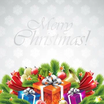 Vector illustration on a Christmas theme with gift box and shiny holiday elem Stock Illustration