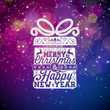 Vector illustration on a christmas theme with glowing lights and typography Stock Illustration