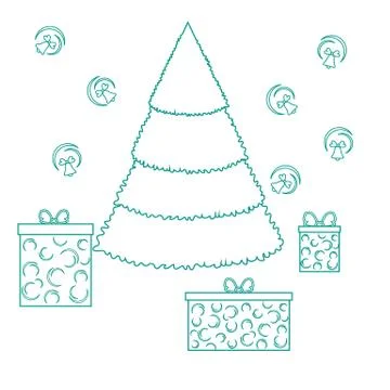 Vector illustration of Christmas tree and collection of presents and gift box イラスト素材