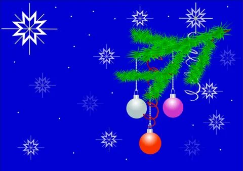 Vector illustration Christmas-tree branch with hanging christmas ornaments an Illustrazione stock