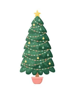 Vector illustration of a Christmas tree in a pot. New Year. Holidays. Stock-Illustration