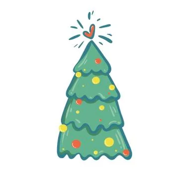Vector illustration of Christmas tree on a white background. Green Christmas Stock Illustration