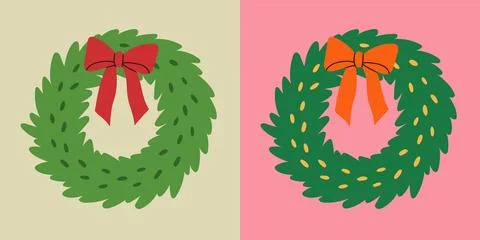Vector illustration of Christmas wreath decorated with festive bows in Stock Illustration