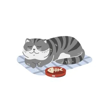 Vector illustration of chubby sleeping gray cat. Stock Illustration