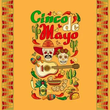 Vector illustration of Cinco de Mayo Day. Mexican holiday. Stock Illustration