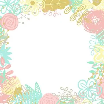 Vector illustration of a circle frame made of hand-drawn floral elements. An  Stock Illustration
