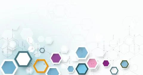 Vector illustration circuit board and 3d paper hexagons Stock Illustration