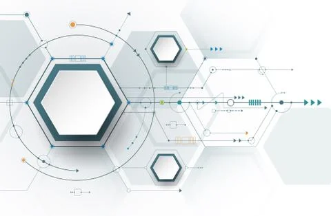 Vector illustration circuit board and 3d paper hexagons background Stock Illustration