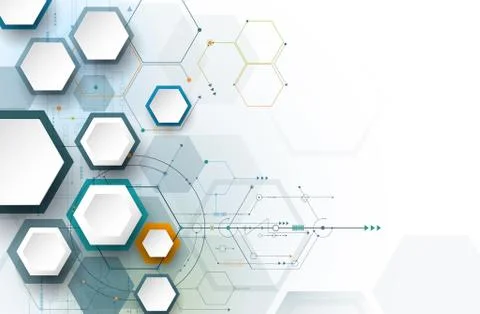 Vector illustration circuit board and 3d paper hexagons background Stock Illustration