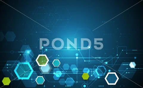 Vector illustration circuit board and 3d paper hexagons background ...